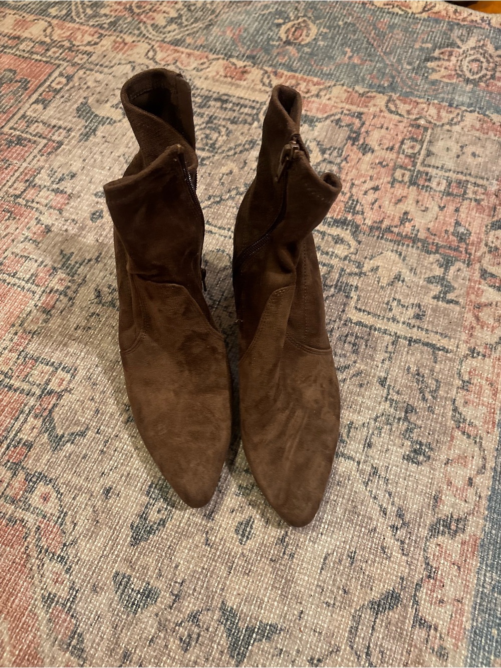 Old Navy Brown Suede Pointed Ankle Booties with Side Zipper